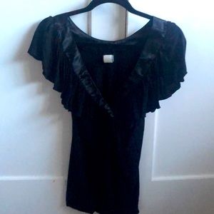 Satin V neck ruffled top